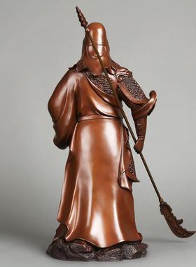 纯紫铜关公摆件 纯铜武圣关公像手工制关二爷大号家居装饰品礼品