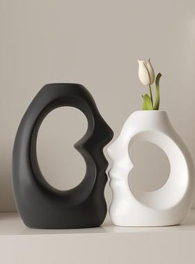 创意人脸造型花瓶摆件家居饰品高级感干花花束客厅电视柜艺术摆设