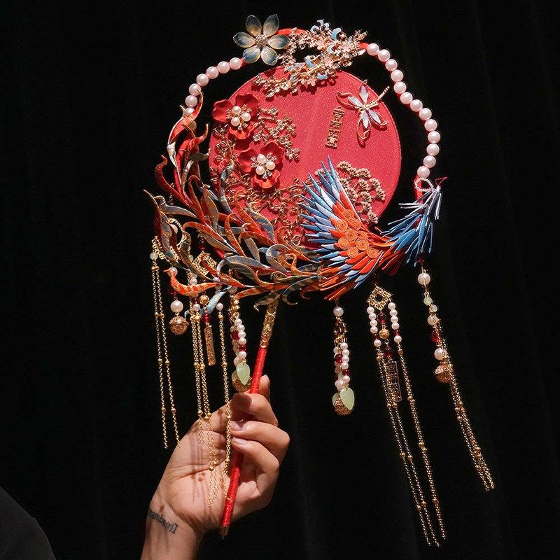 刺绣非遗缠花新娘结婚款团扇成品出嫁diy材料包高级中式婚礼喜扇,淘宝优惠券,粉丝福利购,淘宝优惠卷