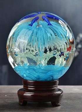 新中式轻奢水晶球大摆件工艺品新房装饰办公室玄关客厅样板房开业