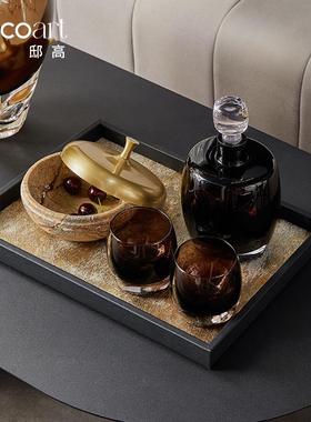 邸高现代样品房沙发茶几装饰罐摆件饰品盒马毛托盘纸巾盒组合套装