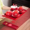 A couple gets married and talks about teacup set wedding red ceramic pair wedding cup bowl tea set dowry gift