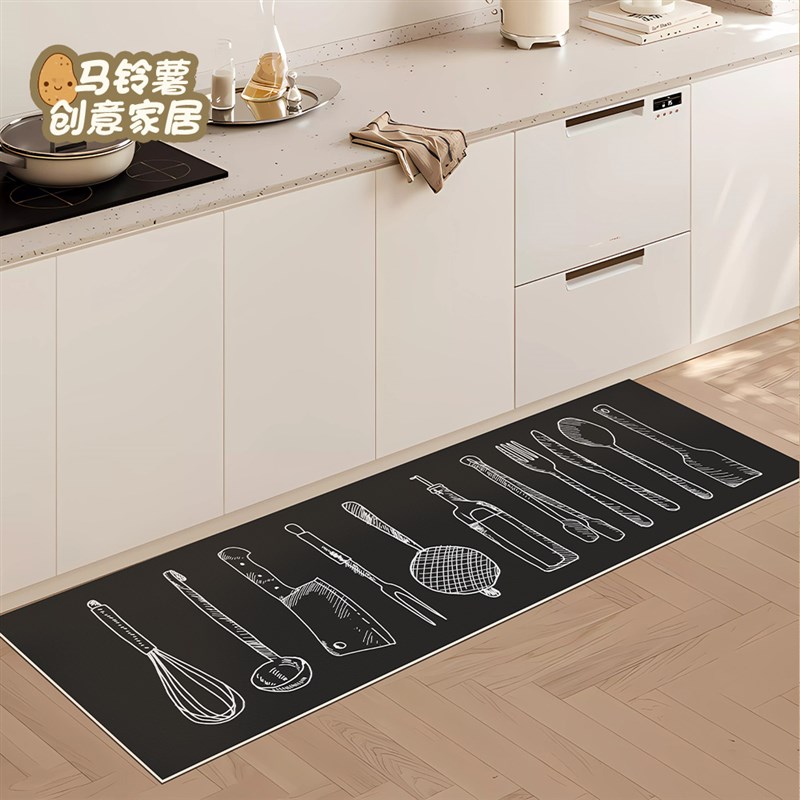 American kitchen mat, household long strip floor mat, diatom mud, water-absorbent, oil-proof, dirt-resistant, wipeable, no-wash, anti-fall carpet