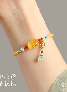 普陀山原矿天然绿松石手链女生招财貔貅小众精致好运水晶手串礼物