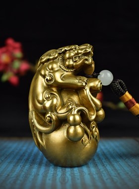 全铜实心招财貔貅葫芦财富随身把玩手把件可做闲章书房写字台摆件