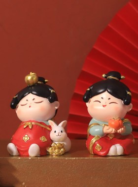 唐仕女新年小摆件创意家居装饰品客厅办公室桌面兔年过年送礼物女