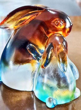 琉璃双福兔子摆件居家客厅装饰办公桌面摆放装饰朋友生日送礼祝福