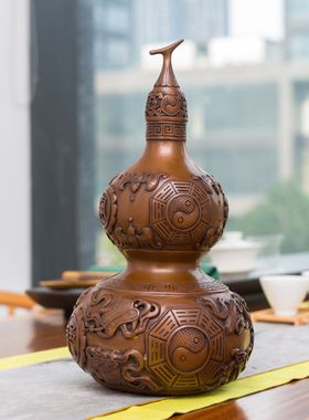 仿古紫铜葫芦摆件家居客厅玄关办公室装饰柜摆设铜工艺品开业礼品