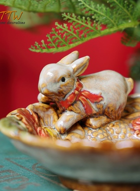 美式复古陶瓷兔兔手工肥皂烟灰缸首饰香薰收纳装饰摆件