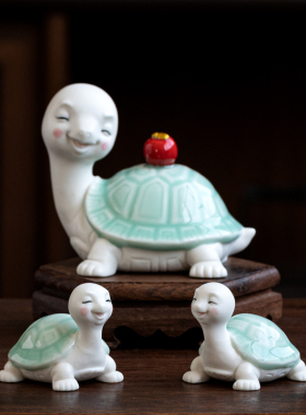 陶瓷乌龟摆件小号可爱长寿龟创意家居办公室桌面装饰工艺品鱼缸
