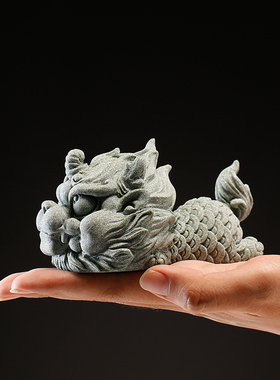 青砂石精品可养招财貔貅茶宠摆件家居国潮风书房桌面瑞兽麒麟镇纸