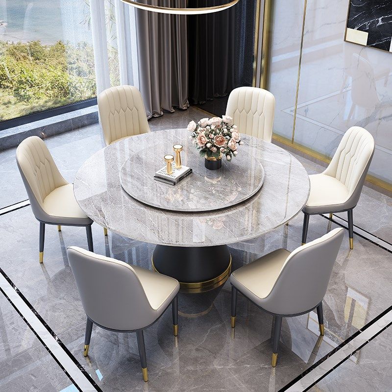 酒店轻奢岩板餐桌椅组合简约家用2025新款圆桌带转盘圆形吃饭桌,淘宝优惠券,粉丝福利购,淘宝优惠卷