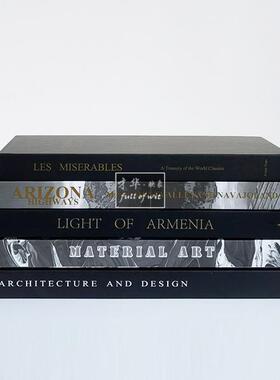 现代简约样板房黑色装饰真书售楼处客厅桌面摆件静物拍照摄影道具