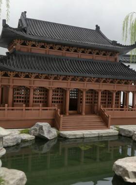 中式古建筑超大太和殿景观假山鱼缸水陆庭院盆景摆件国风凉亭素材