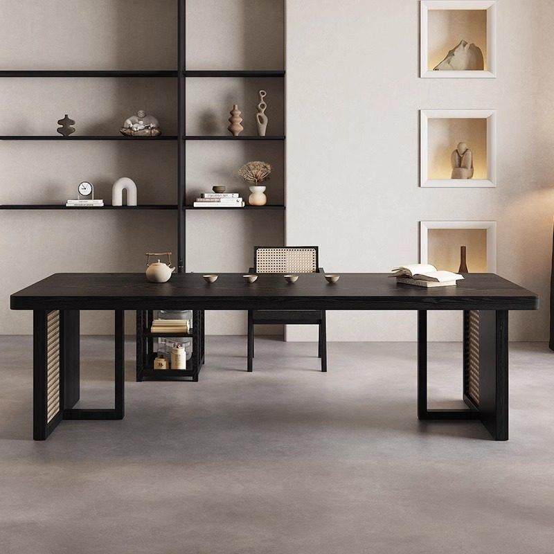 实木藤编茶台茶桌椅组合客厅碳黑大板茶几黑色侘寂风新中式泡茶台,淘宝优惠券,粉丝福利购,淘宝优惠卷