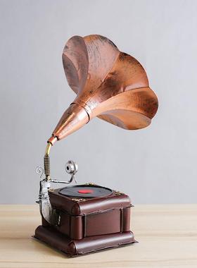 复古铁艺留声机模型创意家居摆件书房餐厅装饰品橱窗陈列生日礼物