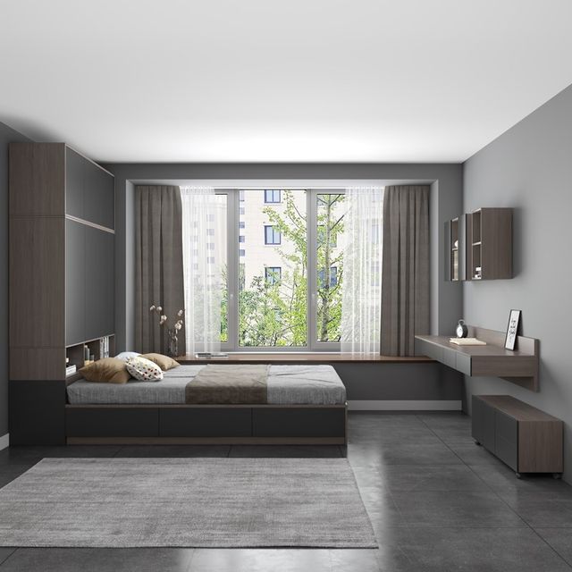 New modern simple 1.35 tatami bed with wardrobe integrated storage 1.2 single bed 1.5 meters double bed
