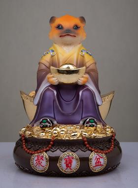 东北五大族真身汉白玉彩绘狐黄白柳灰蛇家用聚宝盆堂口供奉摆件