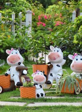 花园庭院小院装饰摆件户外动物花盆卡通奶牛花缸幼儿园林景观布置