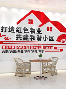 红色物业文化墙社区社区办公室装饰布置党建宣传标语背景墙压克力