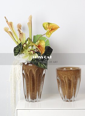 现代简约黄色玻璃花瓶插花客厅餐桌茶几艺术花器花艺艺术果盘摆件