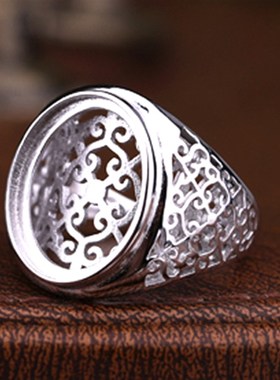 S925银男戒f指空托13*15镶嵌松石蜜蜡封底方戒托17*22 13*16 12*1