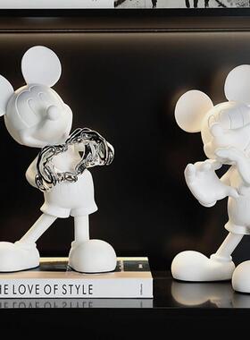 比心米奇公仔摆件雕塑客厅房间家居装饰品玄关软装银色手办轻奢