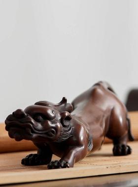 紫铜貔貅摆件镇纸笔架瑞兽螭龙车载铜工艺品客厅红酒架家居饰品