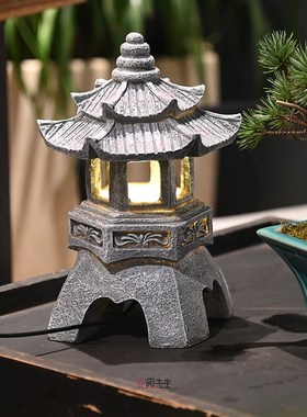 复古仿石塔宫灯中式禅意灯笼插电室内H客厅茶桌阳台造景氛围灯摆