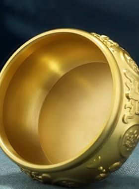 纯黄铜聚宝盆招财聚财结婚乔x迁礼品摆件装饰品客厅黄铜米缸存钱