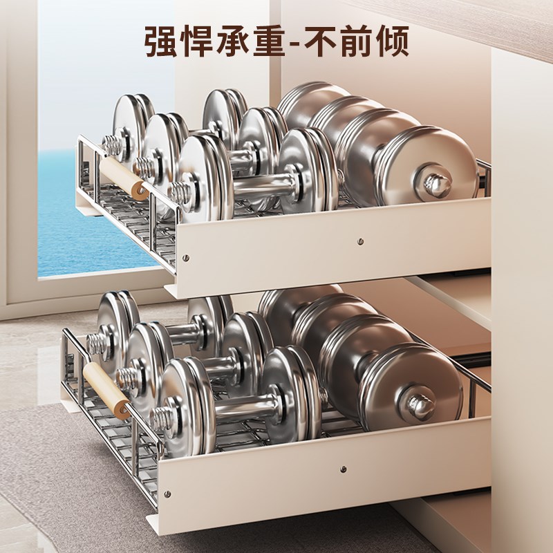 厨房抽拉式e碗碟收纳架不锈钢碗架置物架橱柜碗碟拉篮抽屉式沥水 - 图1