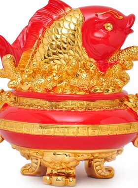 工艺品居客厅电视柜乔迁招财鱼摆件聚宝盆装饰品开业办公室新礼品