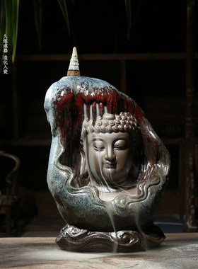 中式王顺一念善恶倒流香炉 创意陶瓷如来禅意摆件U家用檀香炉礼品