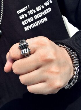嘻哈力量戒指男重拳出击钛街头个性之拳摇指环滚健身潮人钢hiphop