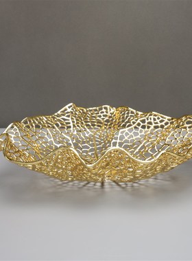 新中式金属不规则托盘摆件样x板房售楼部卧室书房客厅桌面玄关饰