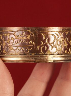 尼泊尔进口四层米盒藏式用品供品摆件米壶粮用纯铜浮雕八瑞物吉祥