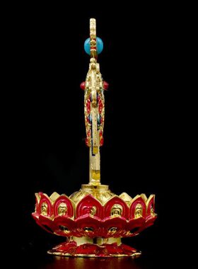 西藏镀金彩绘大莲花座吉祥八宝八吉祥供佛法器装饰藏式摆件高10cm