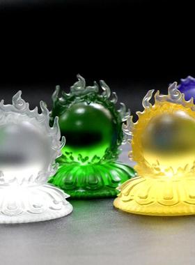 摩尼宝珠佛前琉璃摆件家用室内 佛堂 莲花座佛具工艺品摆放用品