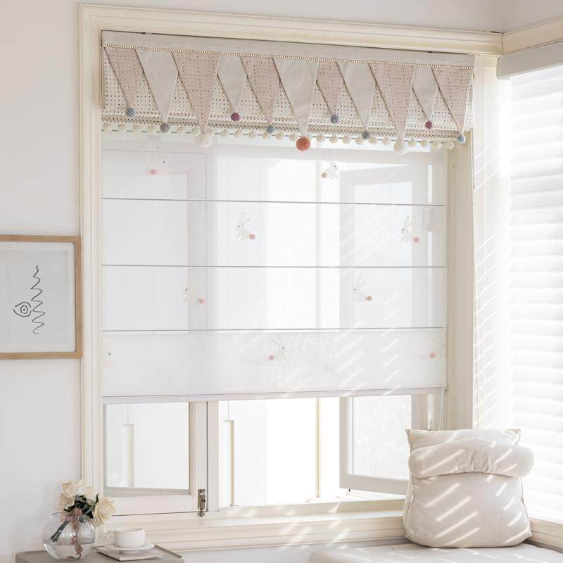 25年新款奶油ins多巴胺儿童房罗马帘日夜帘飘窗升降窗帘糖豆日记-图2