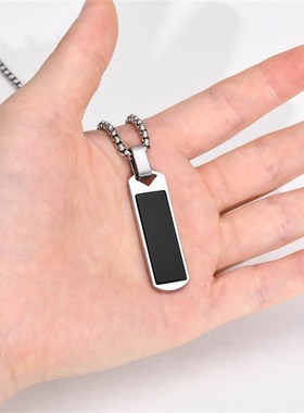 男士时尚不锈钢全光青金石玛s瑙滴胶长方条长方条吊坠钢色 PN-189
