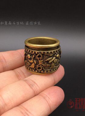 黄铜仿古童男童女扳指镂空可活动仿古铜男士戒指铜器古玩收藏