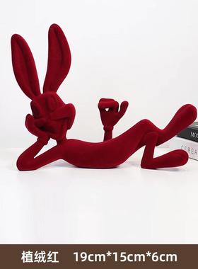 克莱因蓝兔八哥轻奢现代感创意植绒卡通兔子装饰品野兽派家居摆件