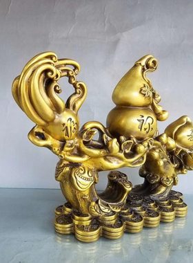 纯铜黄铜福禄寿如意摆件家居玄关博古架装饰工艺品贺寿祝寿礼品