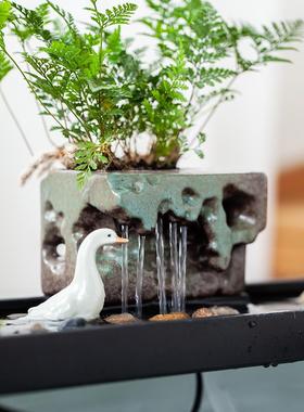 创意假山石槽鱼池鱼缸装饰微景观造景瀑布喷泉循环水招财流水摆件