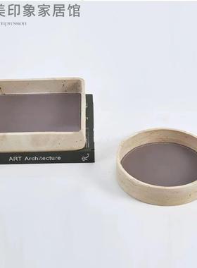 现代中古大理石皮革托 托盘收纳盘马毛摆件摆盘饰品桌面装饰品样