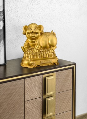 铜猪摆件黄铜猪装饰工艺品客厅C玄关酒柜猪年礼品金猪店铺开业