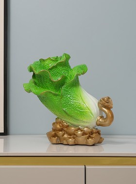 中式百财如意白菜摆件招财家居客厅装饰品店铺开业礼W物树脂工艺