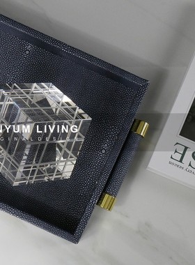 现代轻奢pu木i质皮革茶几台托盘样板房间桌面摆件收纳盘软装饰品