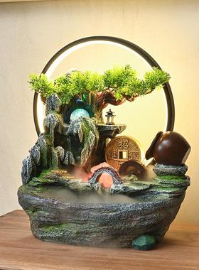 桌面假山小桥流水摆件循环水客厅茶室风水轮山水景观装饰乔迁礼品