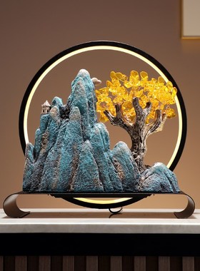 新中式禅意假山发财树o摆件乔迁新居礼物高级感客厅玄关酒柜装饰